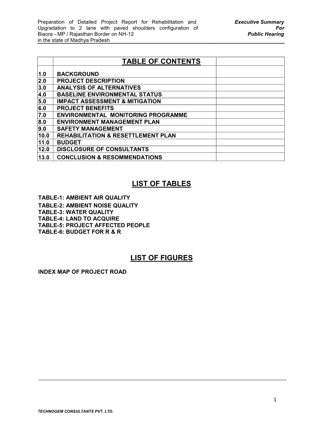 Table of Contents List of Tables List of Figures