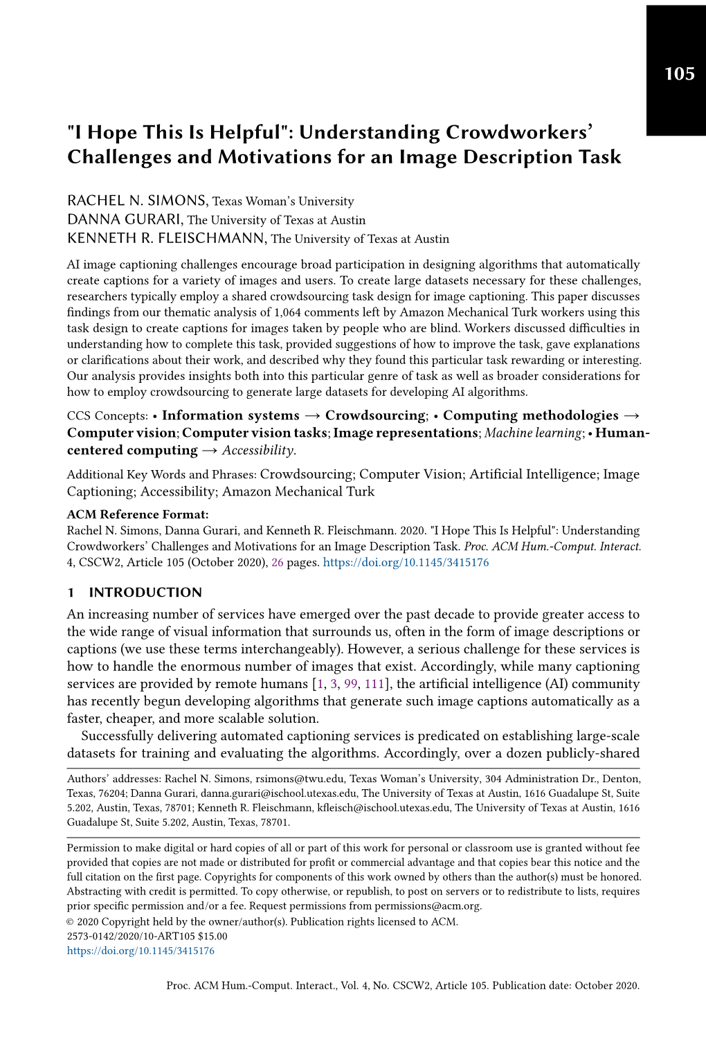 I Hope This Is Helpful": Understanding Crowdworkers’ Challenges and Motivations for an Image Description Task