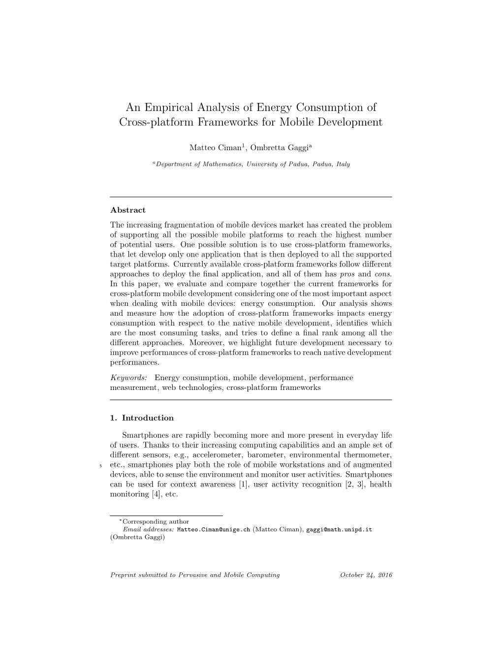 An Empirical Analysis of Energy Consumption of Cross-Platform Frameworks for Mobile Development