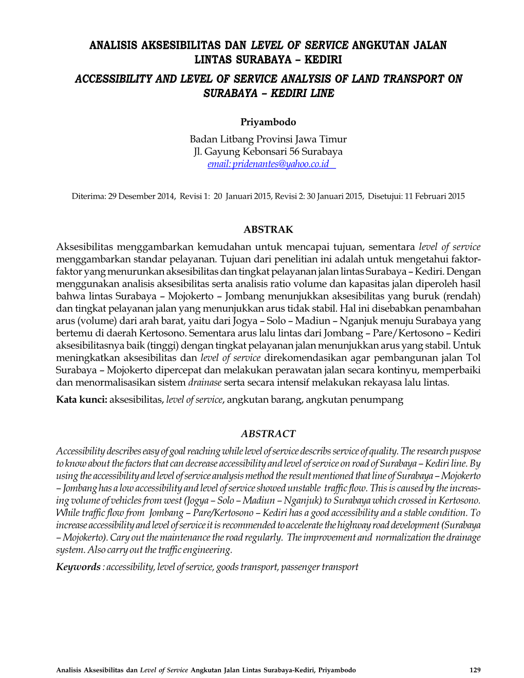 Analisis Aksesibilitas Dan Level Of