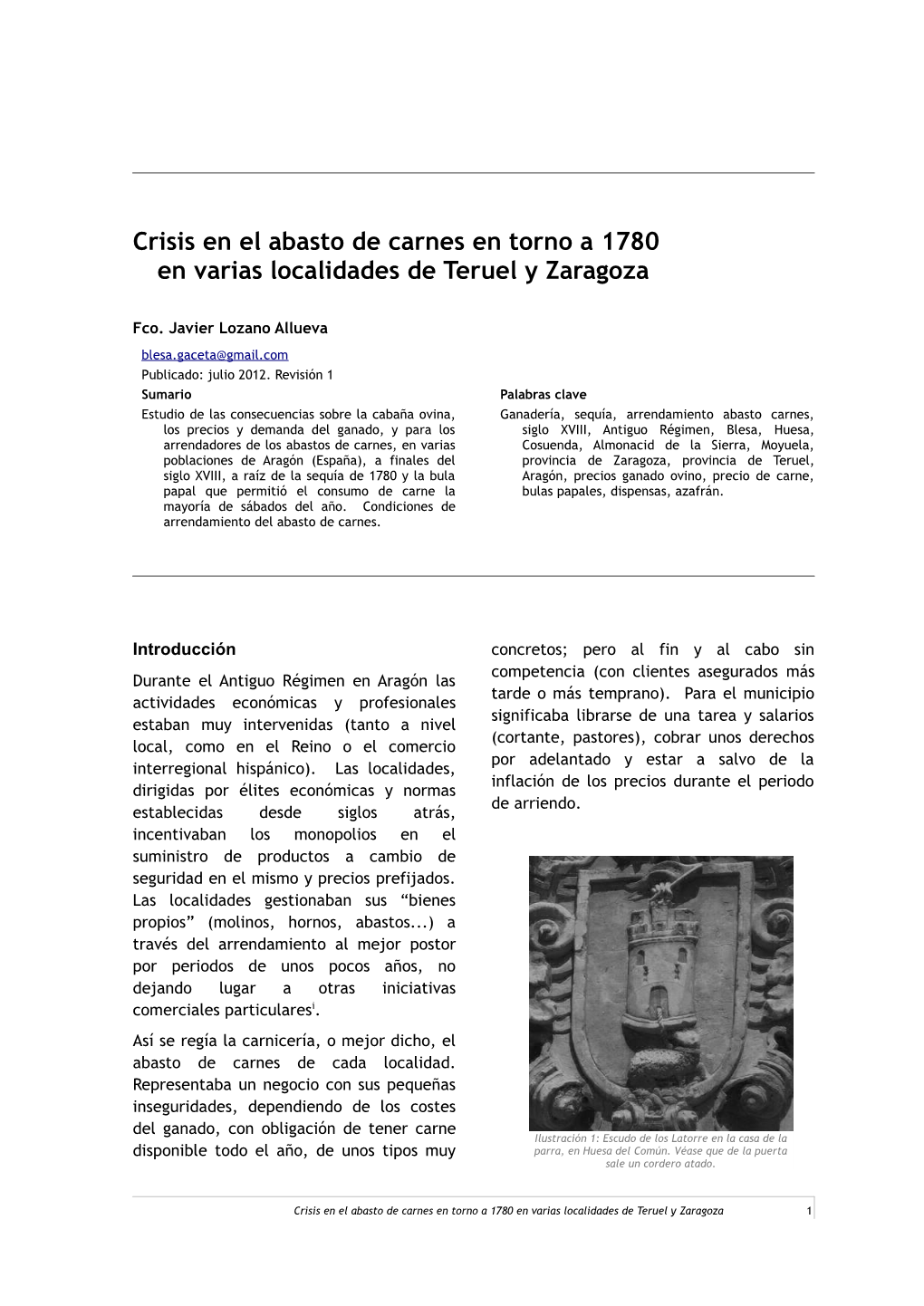 Crisis En El Abasto De Carnes En Torno a 1780 En Varias Localidades De Teruel Y Zaragoza