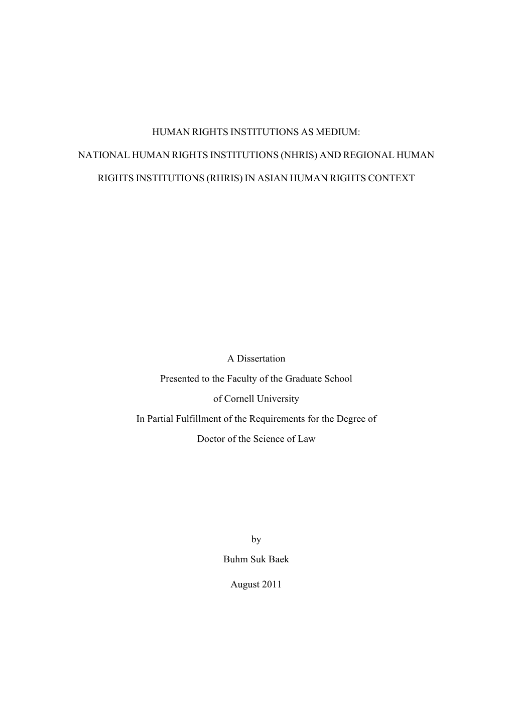 (Nhris) and Regional Human Rights Institutions