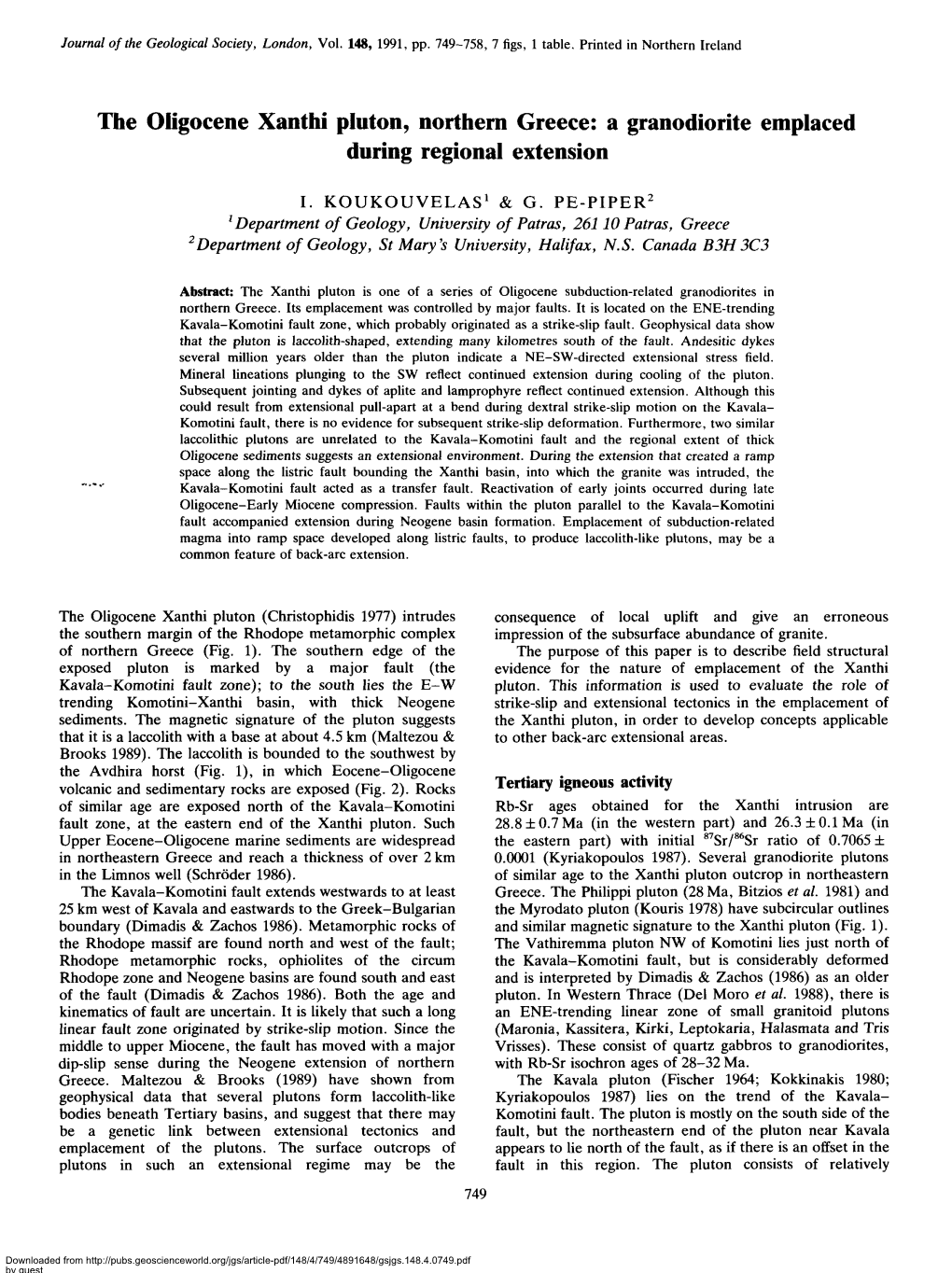 The Oligocene Xanthi Pluton, Northern Greece: a Granodiorite Emplaced During Regional Extension