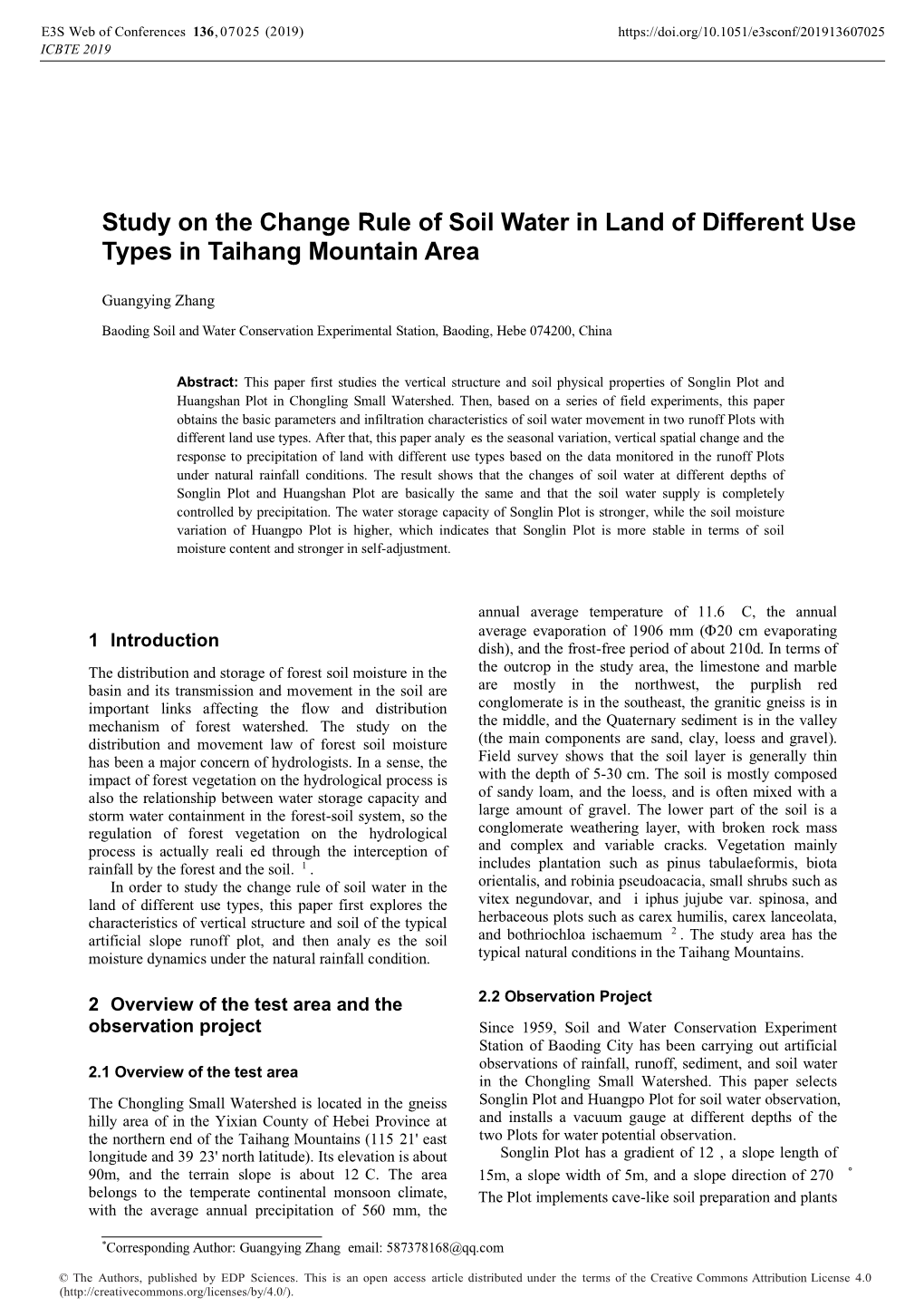 Study on the Change Ruleof Soil Water in Land of Different Use