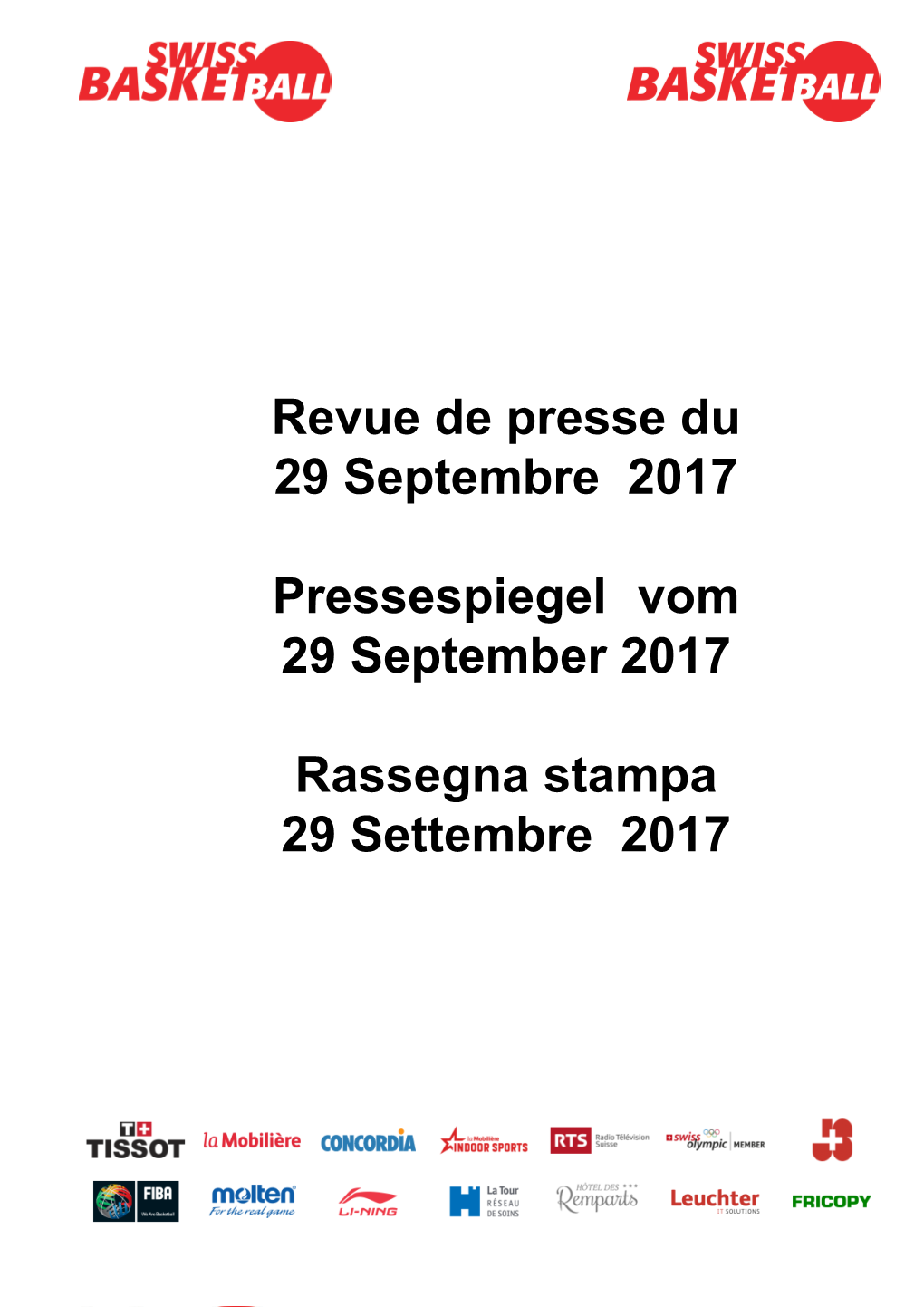 Revue De Presse Du 29 Septembre 2017 Pressespiegel Vom 29