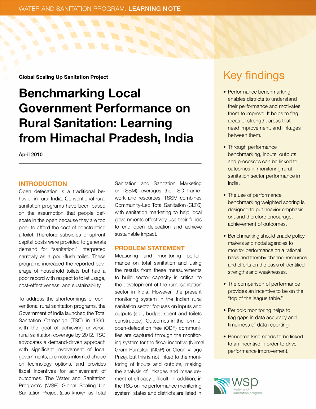 Benchmarking Local Government Performance on Rural Sanitation Global Scaling up Sanitation Project