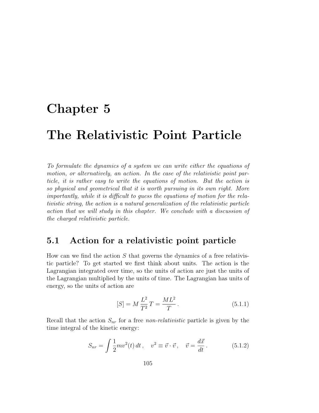 Chapter 5 the Relativistic Point Particle