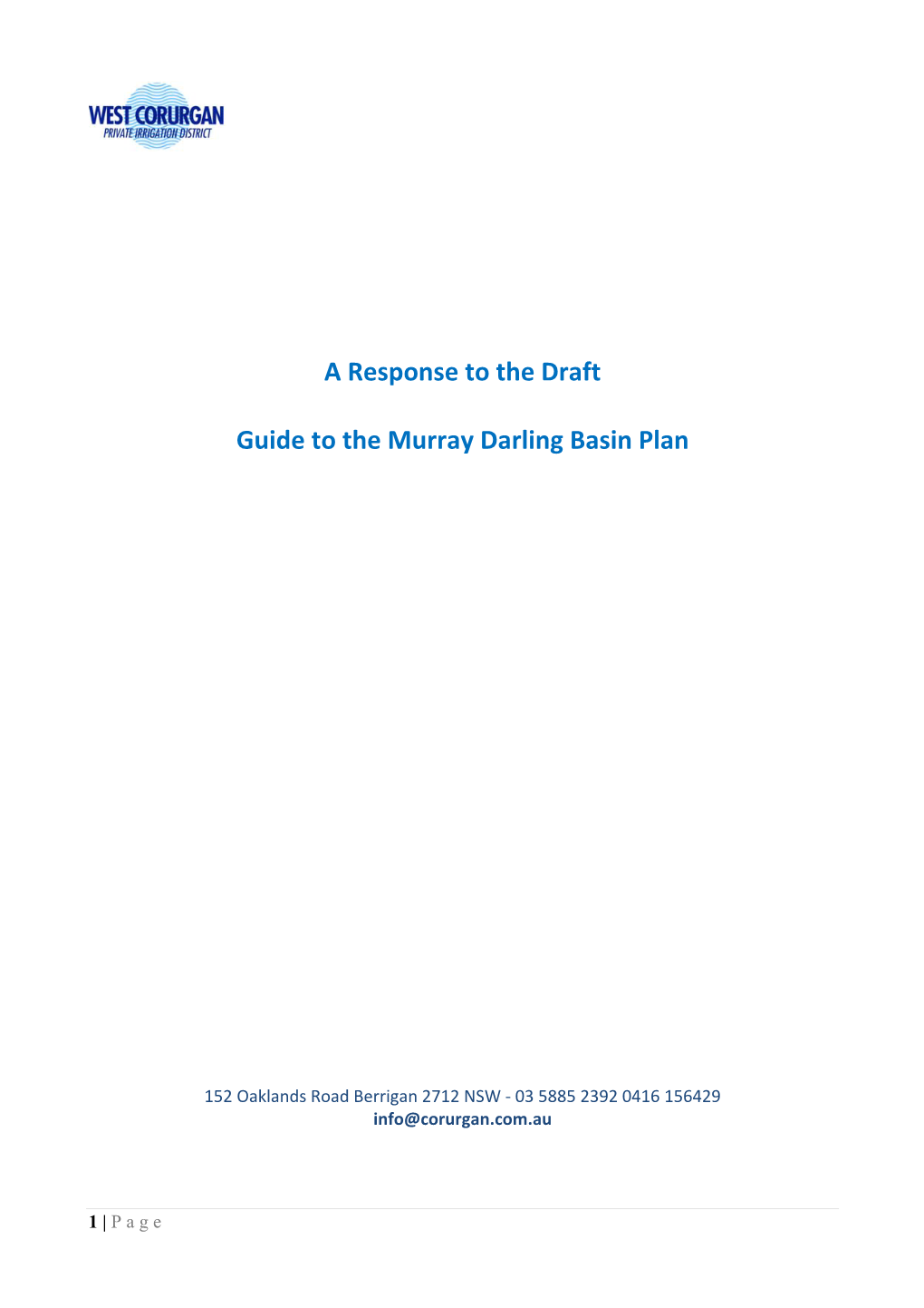 A Response to the Draft Guide to the Murray Darling Basin Plan