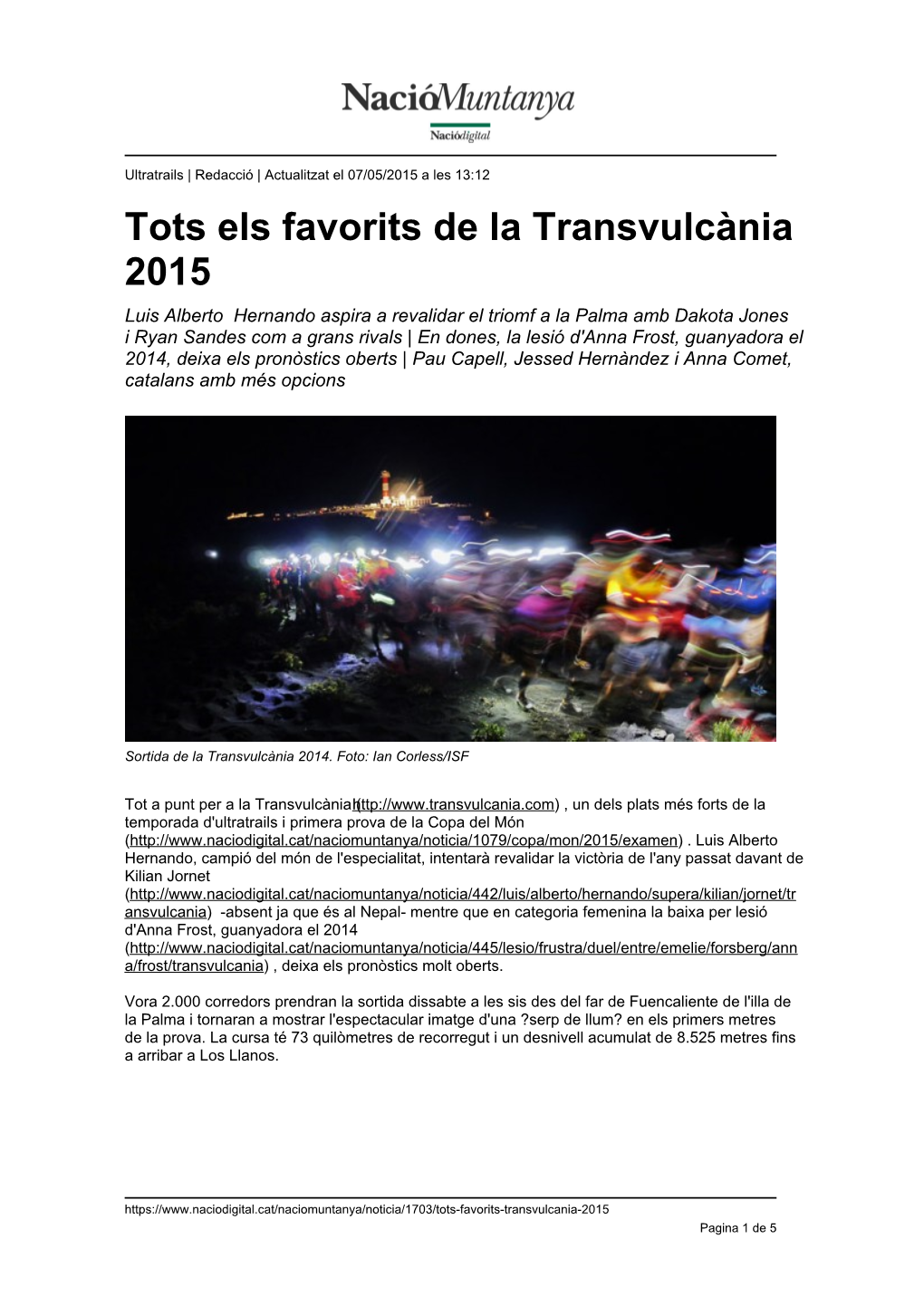 Tots Els Favorits De La Transvulcània 2015