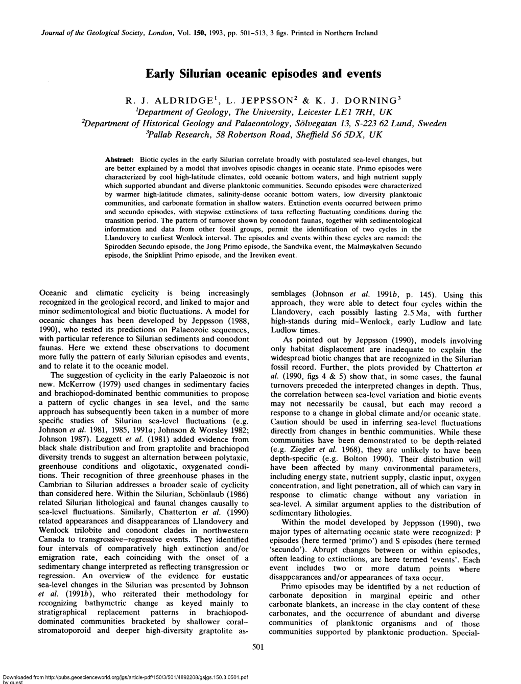 Early Silurian Oceanic Episodes and Events