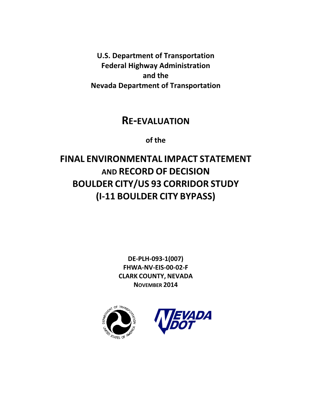 I-11 Boulder City Bypass Final Environmental Impact Statement Re