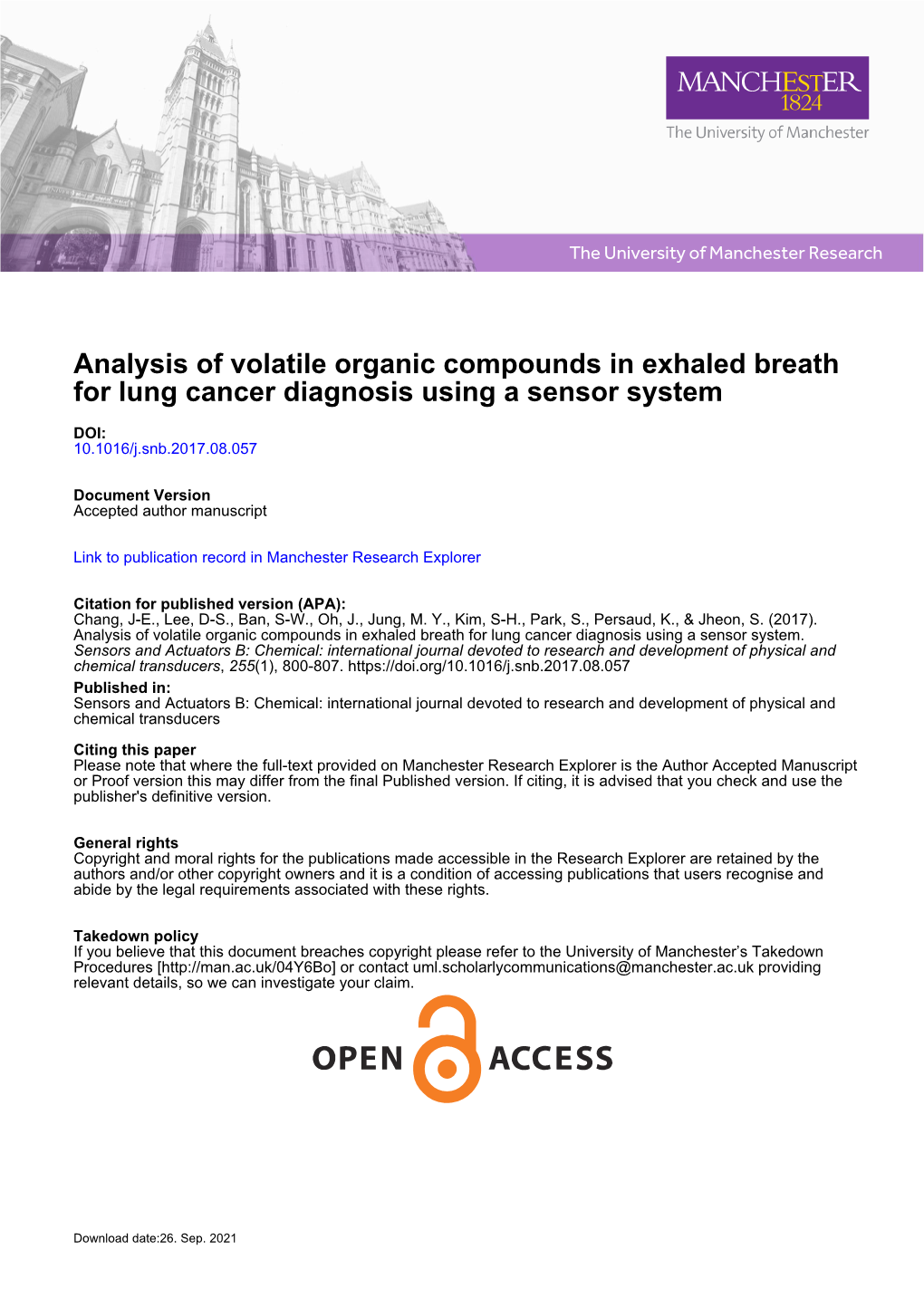 Analysis of Volatile Organic Compounds in Exhaled Breath for Lung Cancer Diagnosis Using a Sensor System