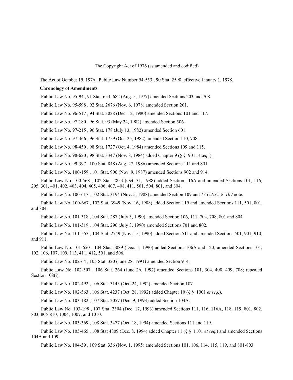 The Copyright Act of 1976 (As Amended and Codified)