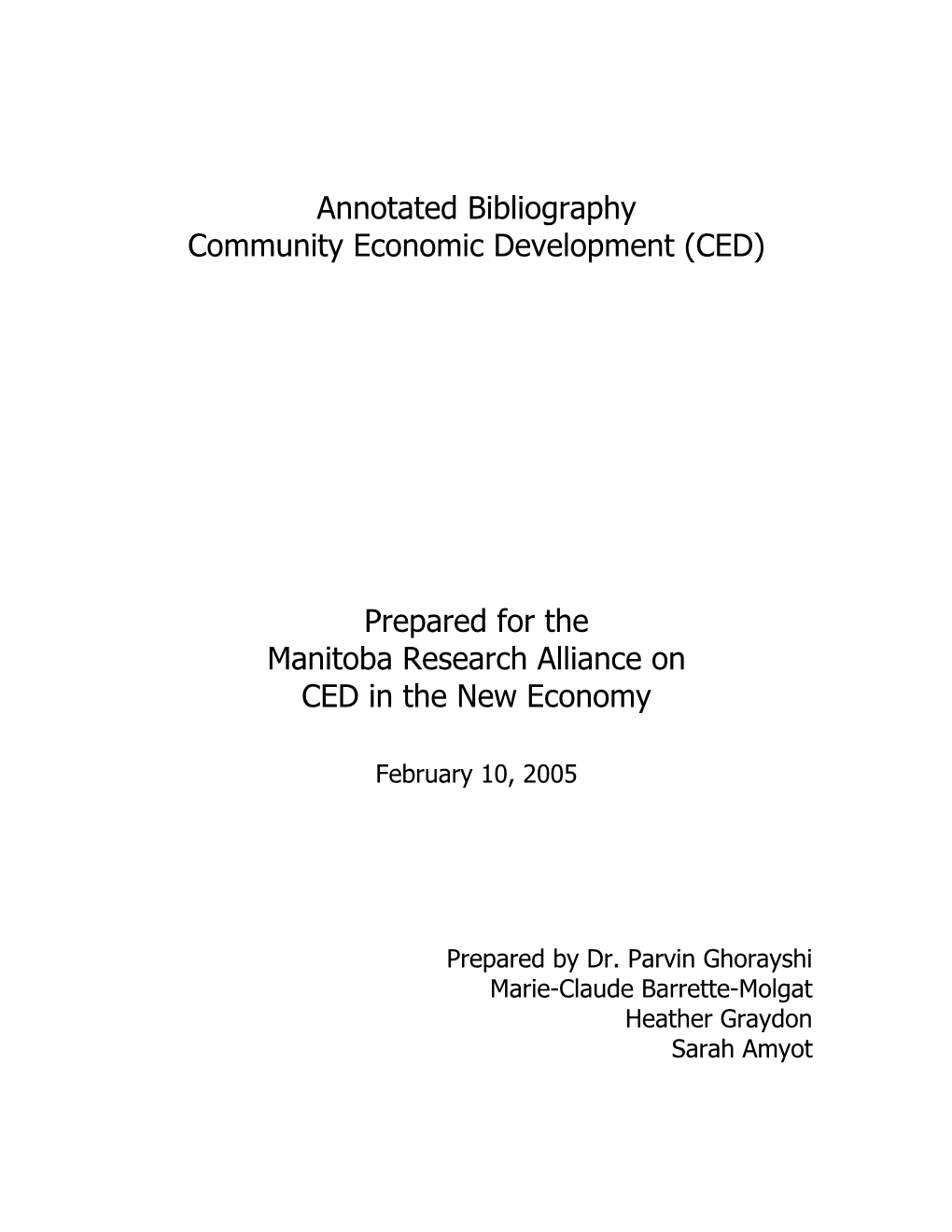 Annotated Bibliography Community Economic Development (CED)