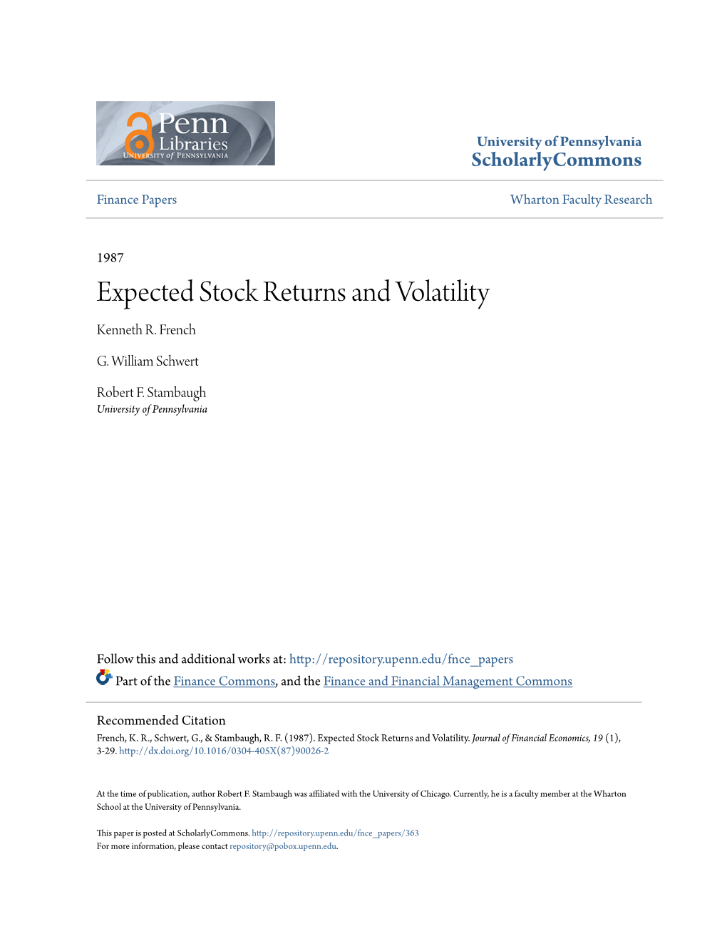 Expected Stock Returns and Volatility Kenneth R