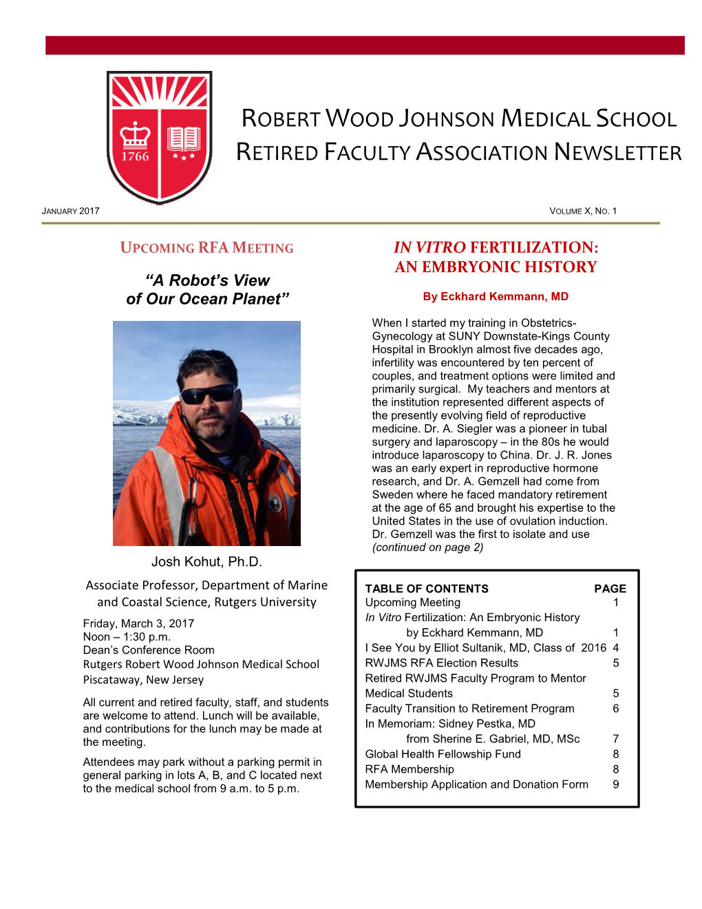 Robert Wood Johnson Medical School Retired Faculty Association Newsletter