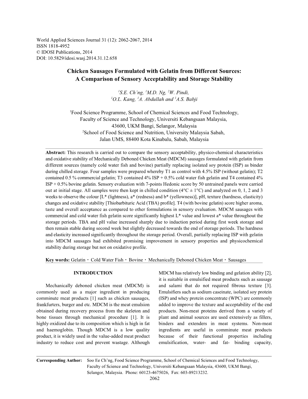 Chicken Sausages Formulated with Gelatin from Different Sources: a Comparison of Sensory Acceptability and Storage Stability