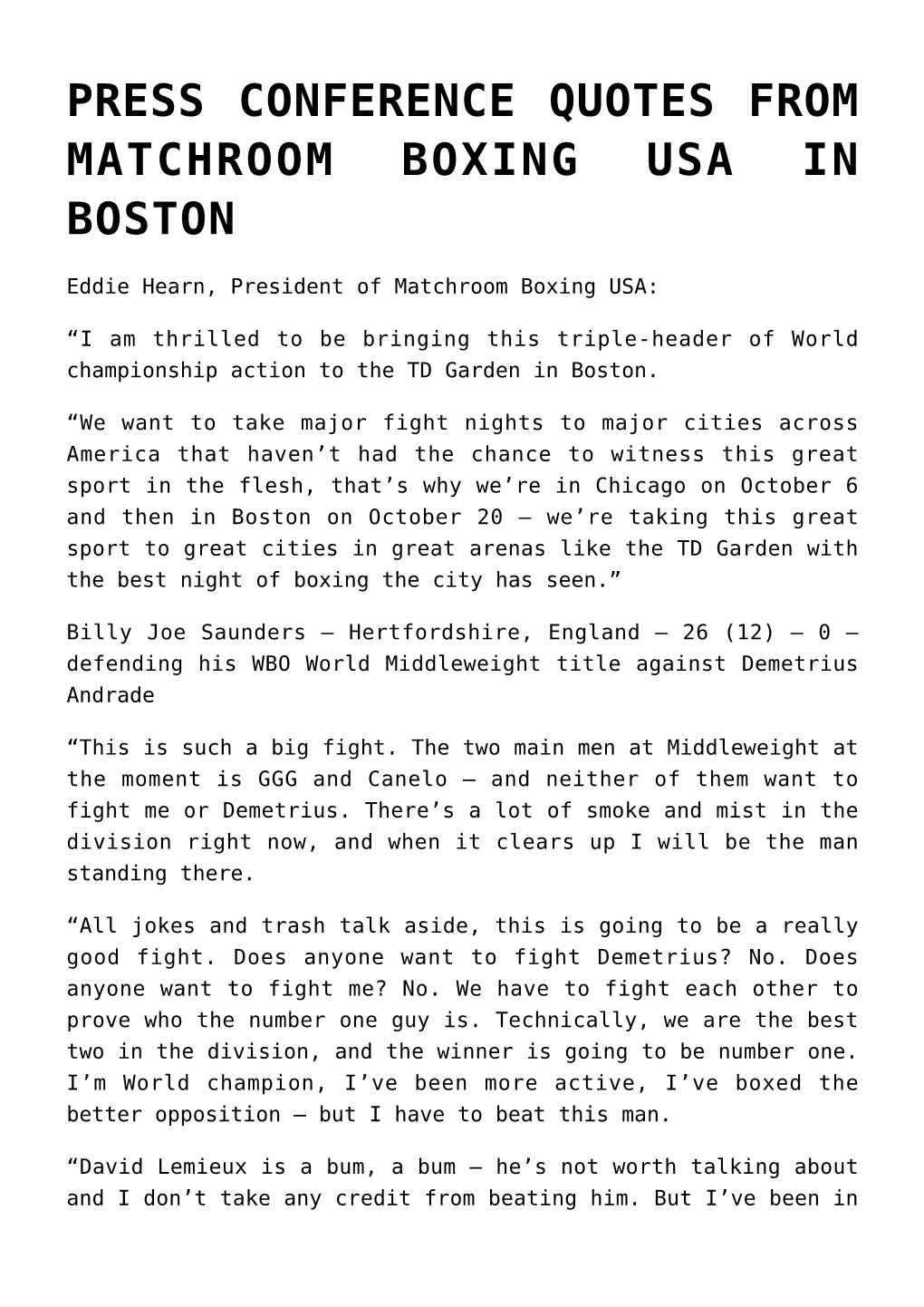 Press Conference Quotes from Matchroom Boxing Usa in Boston