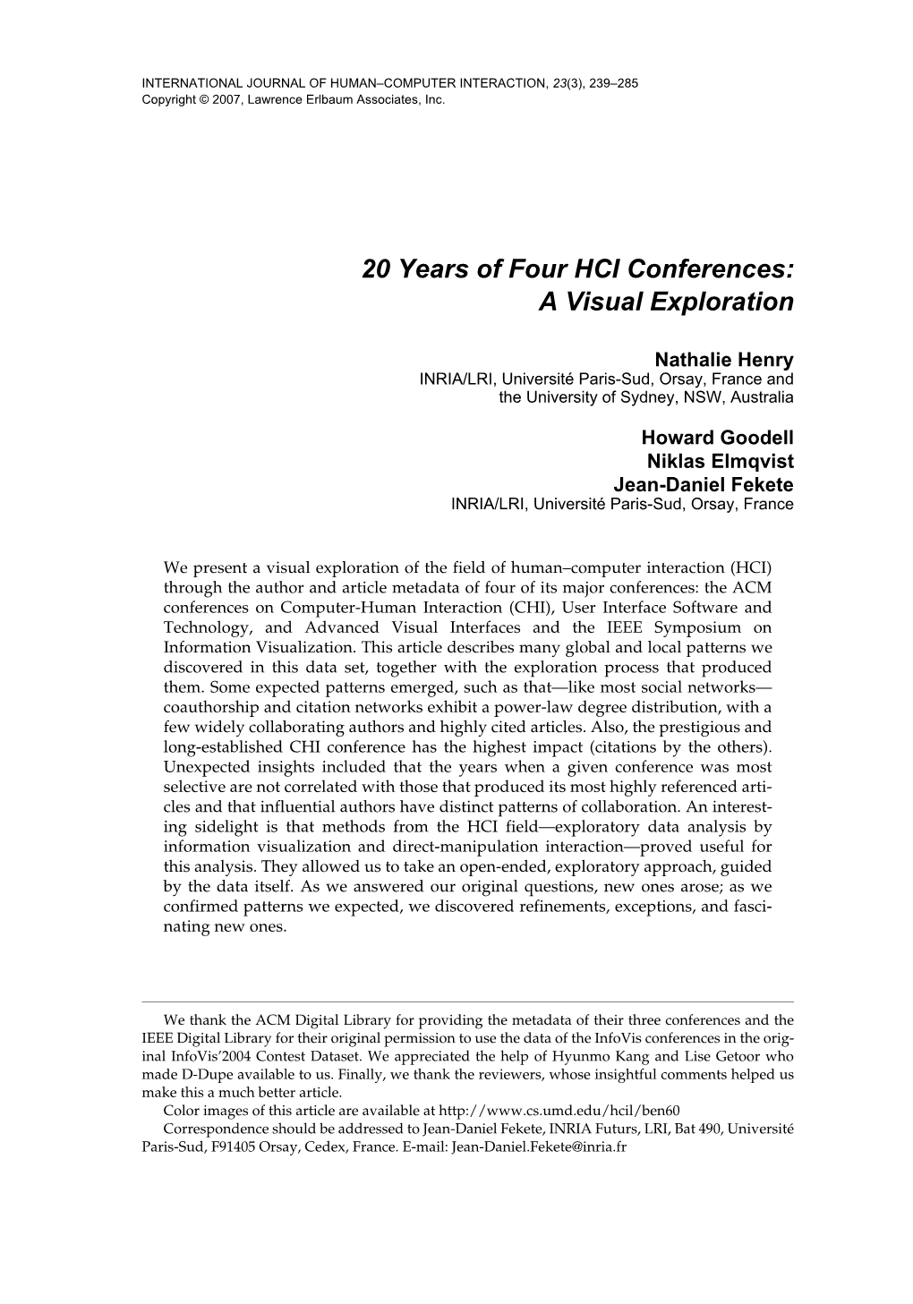 20 Years of Four HCI Conferences: a Visual Exploration