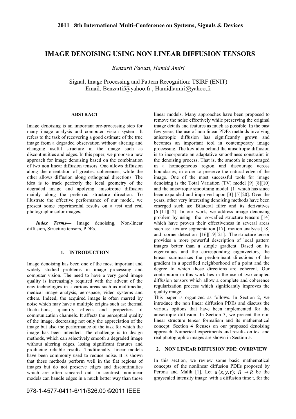 Image Denoising Using Non Linear Diffusion Tensors