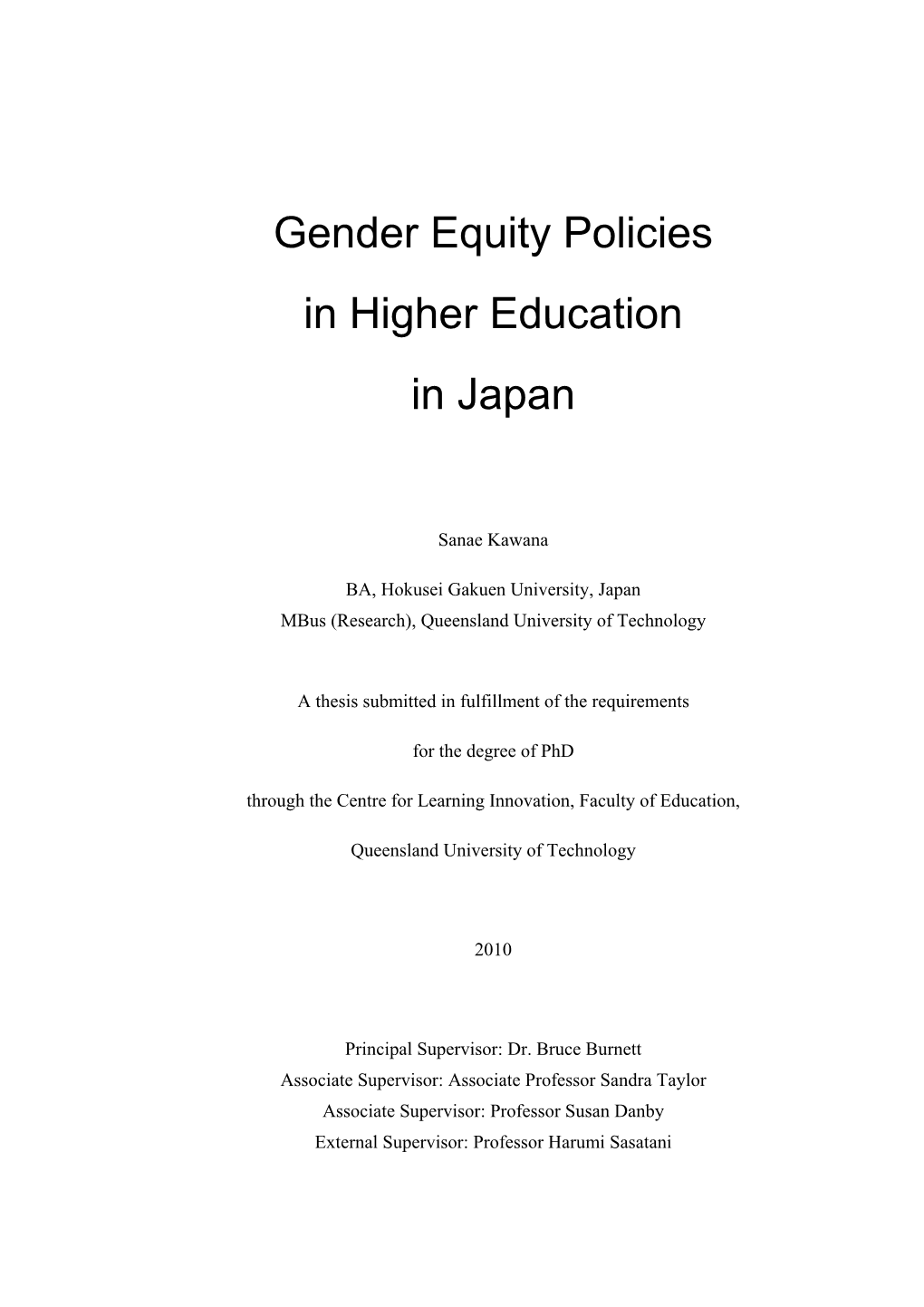 Gender Equity Policies in Higher Education in Japan