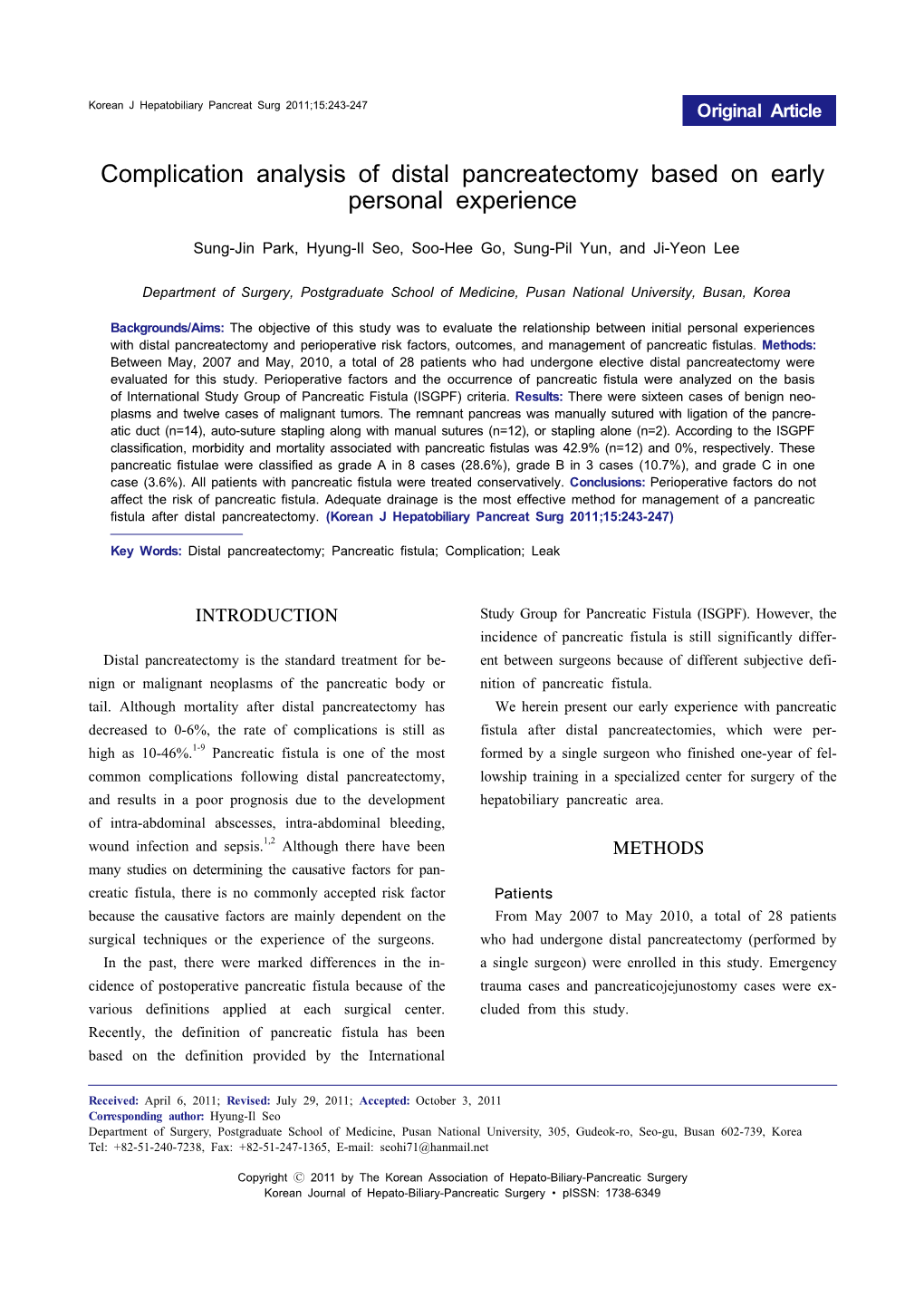 Complication Analysis of Distal Pancreatectomy Based on Early Personal Experience