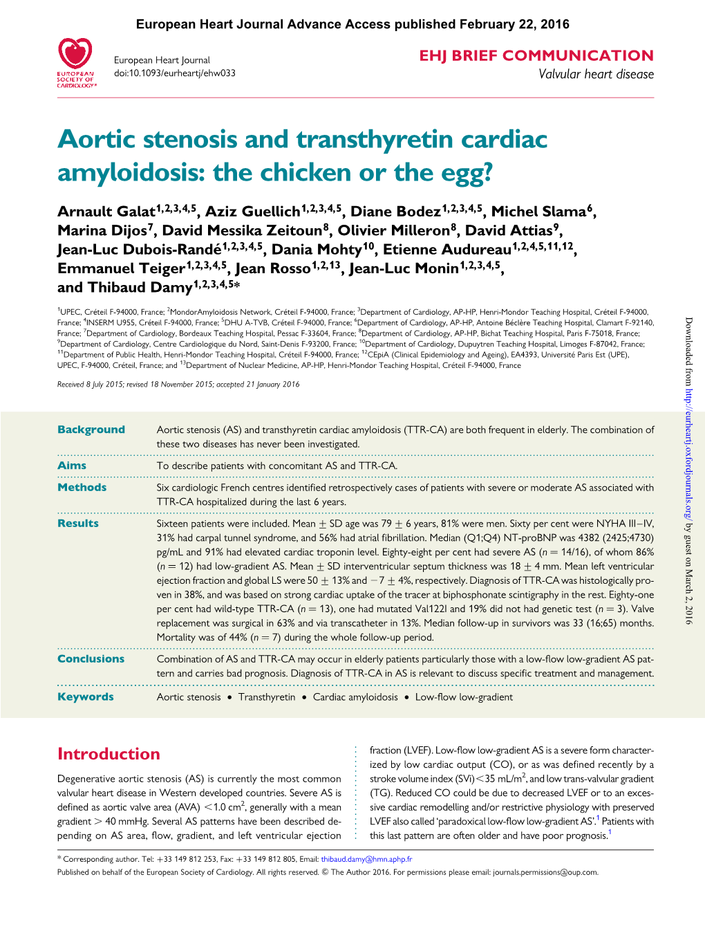 Aortic Stenosis and Transthyretin Cardiac Amyloidosis: the Chicken Or the Egg?