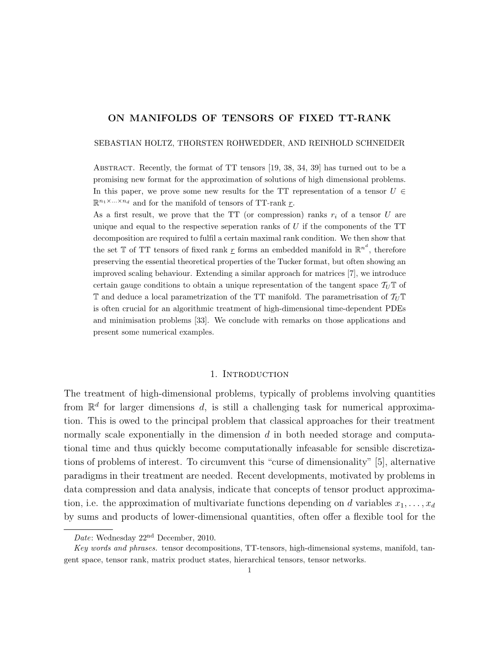 On Manifolds of Tensors of Fixed Tt-Rank