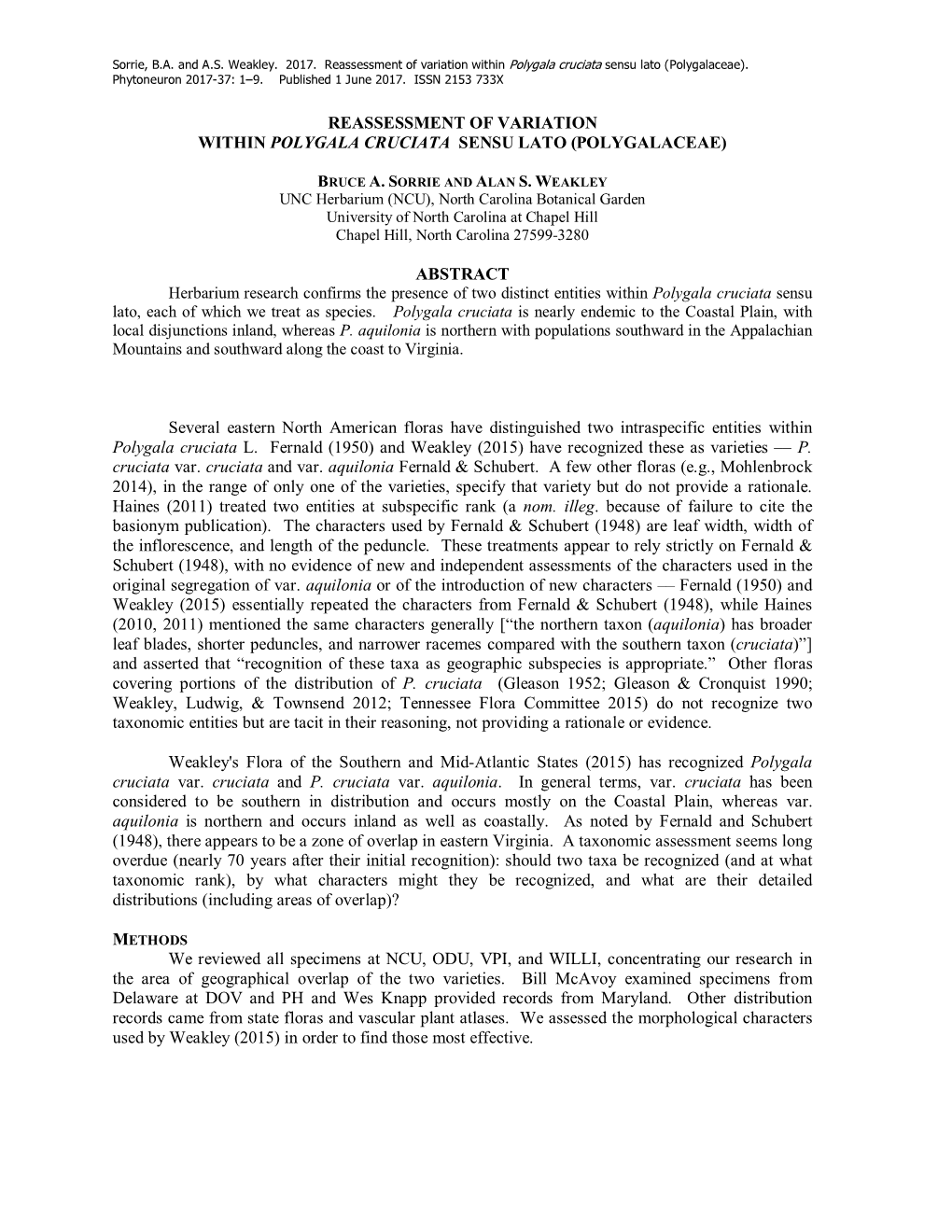 Reassessment of Variation Within Polygala Cruciata Sensu Lato (Polygalaceae)