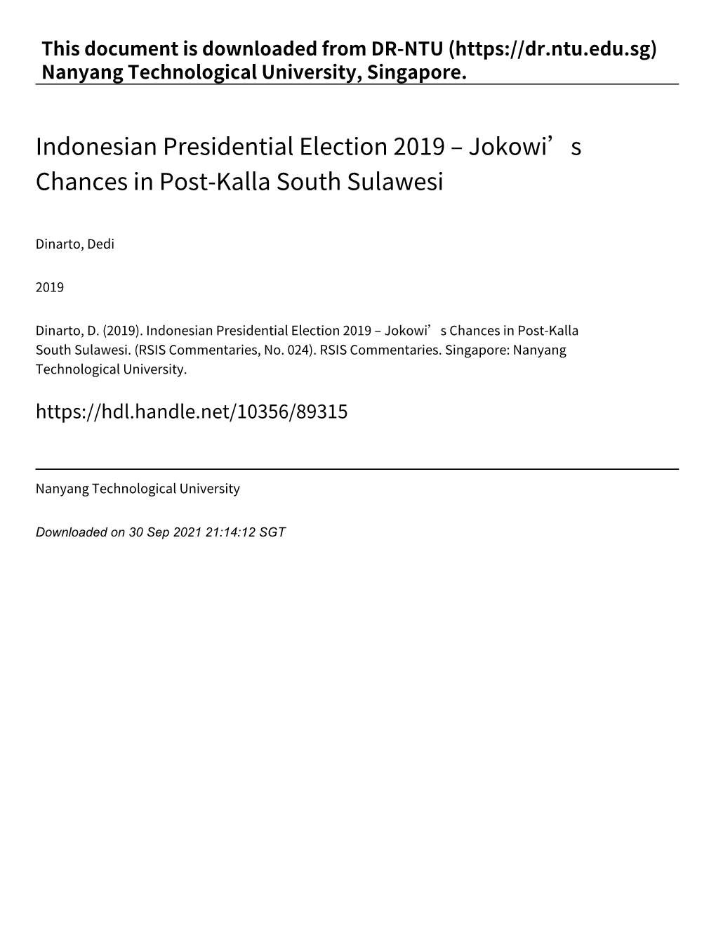 Indonesian Presidential Election 2019 – Jokowi's Chances in Post‑Kalla