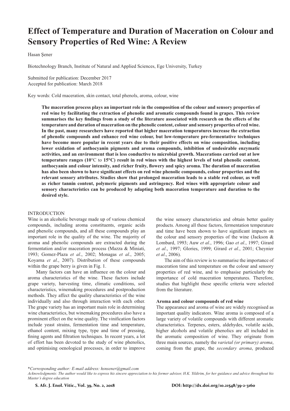 Effect of Temperature and Duration of Maceration on Colour and Sensory Properties of Red Wine: a Review