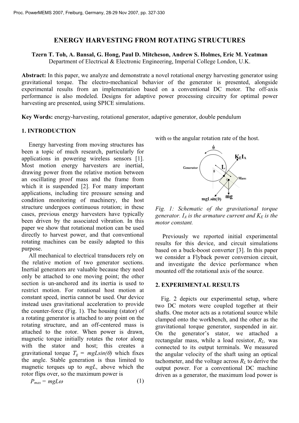 Energy Harvesting from Rotating Structures