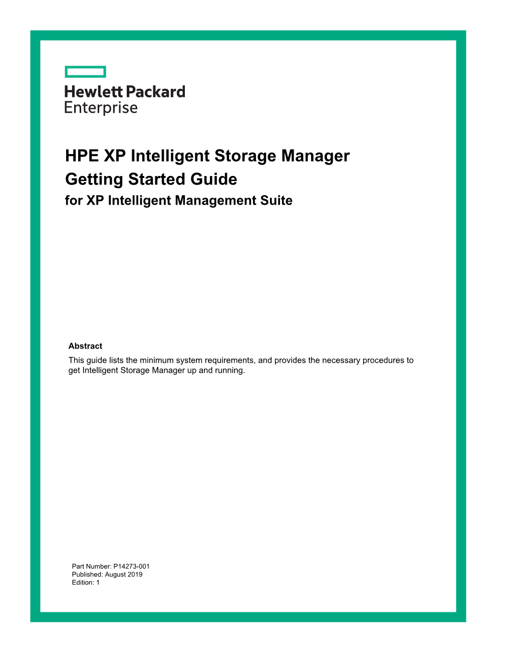 HPE XP Intelligent Storage Manager Getting Started Guide for XP Intelligent Management Suite