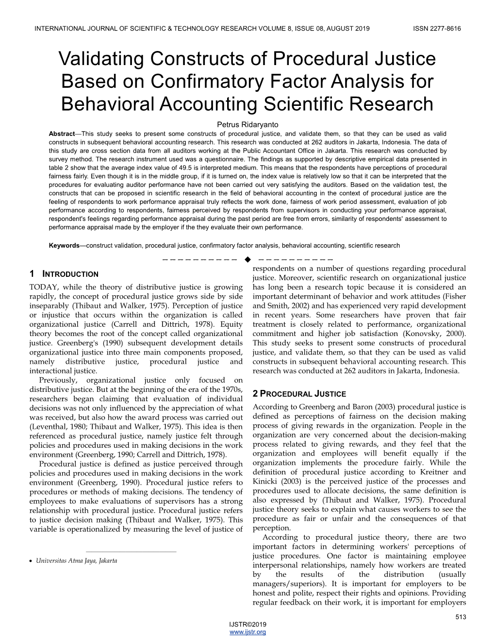 Validating Constructs of Procedural Justice Based on Confirmatory