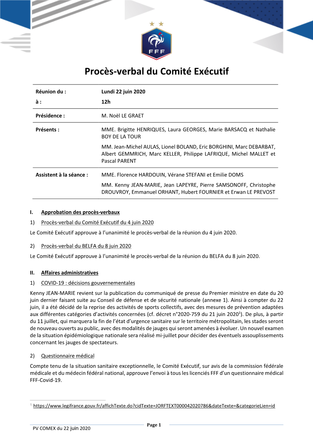 Procès-Verbal Du Comité Exécutif