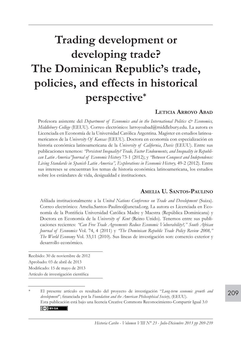 The Dominican Republic's Trade, Policies, and Effects in Historical Perspective