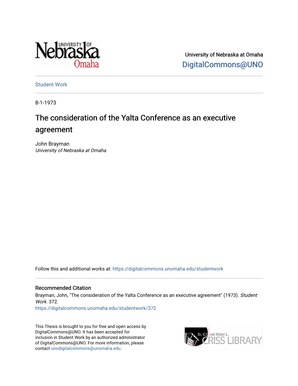 The Consideration of the Yalta Conference As an Executive Agreement