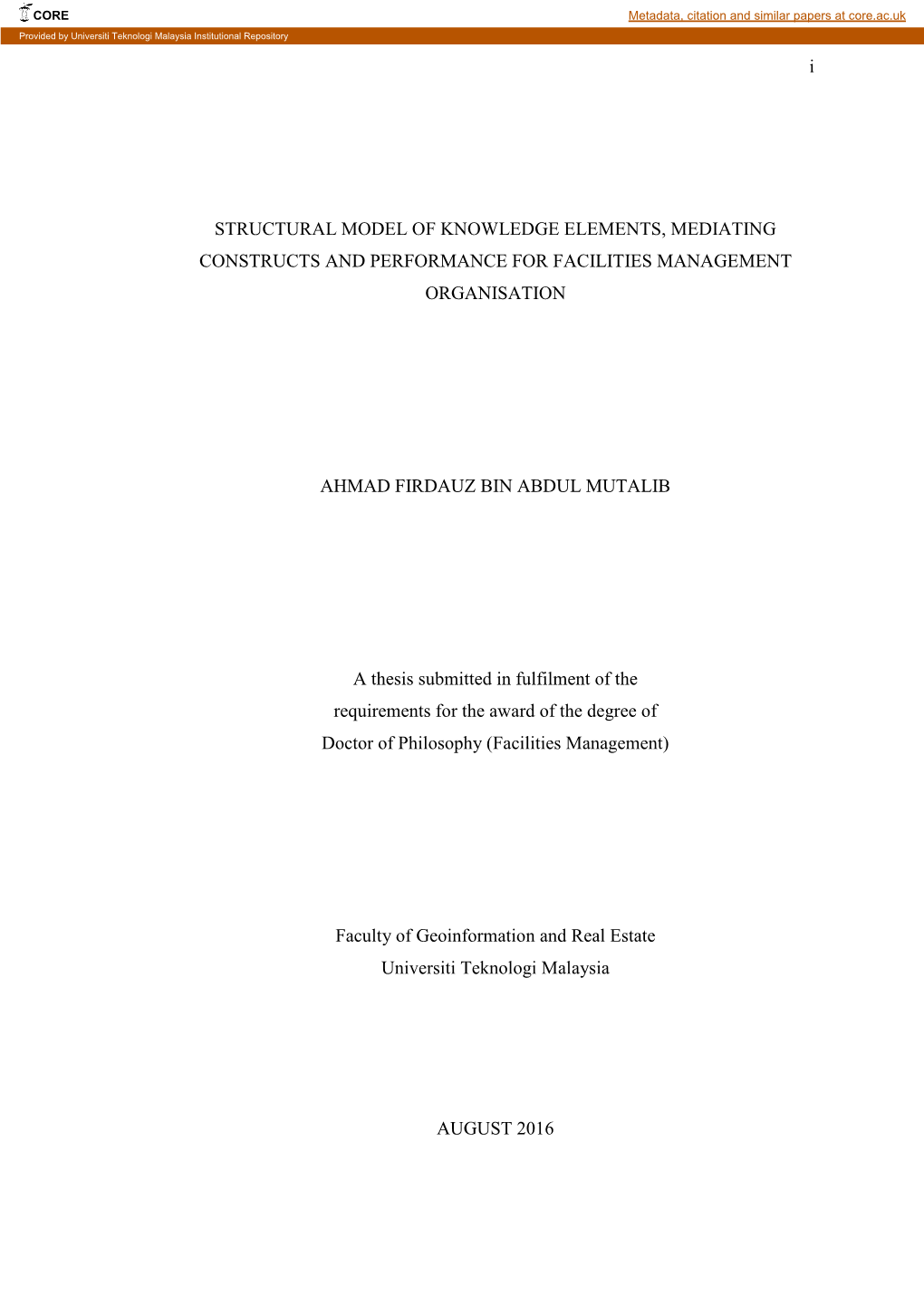 I STRUCTURAL MODEL of KNOWLEDGE ELEMENTS