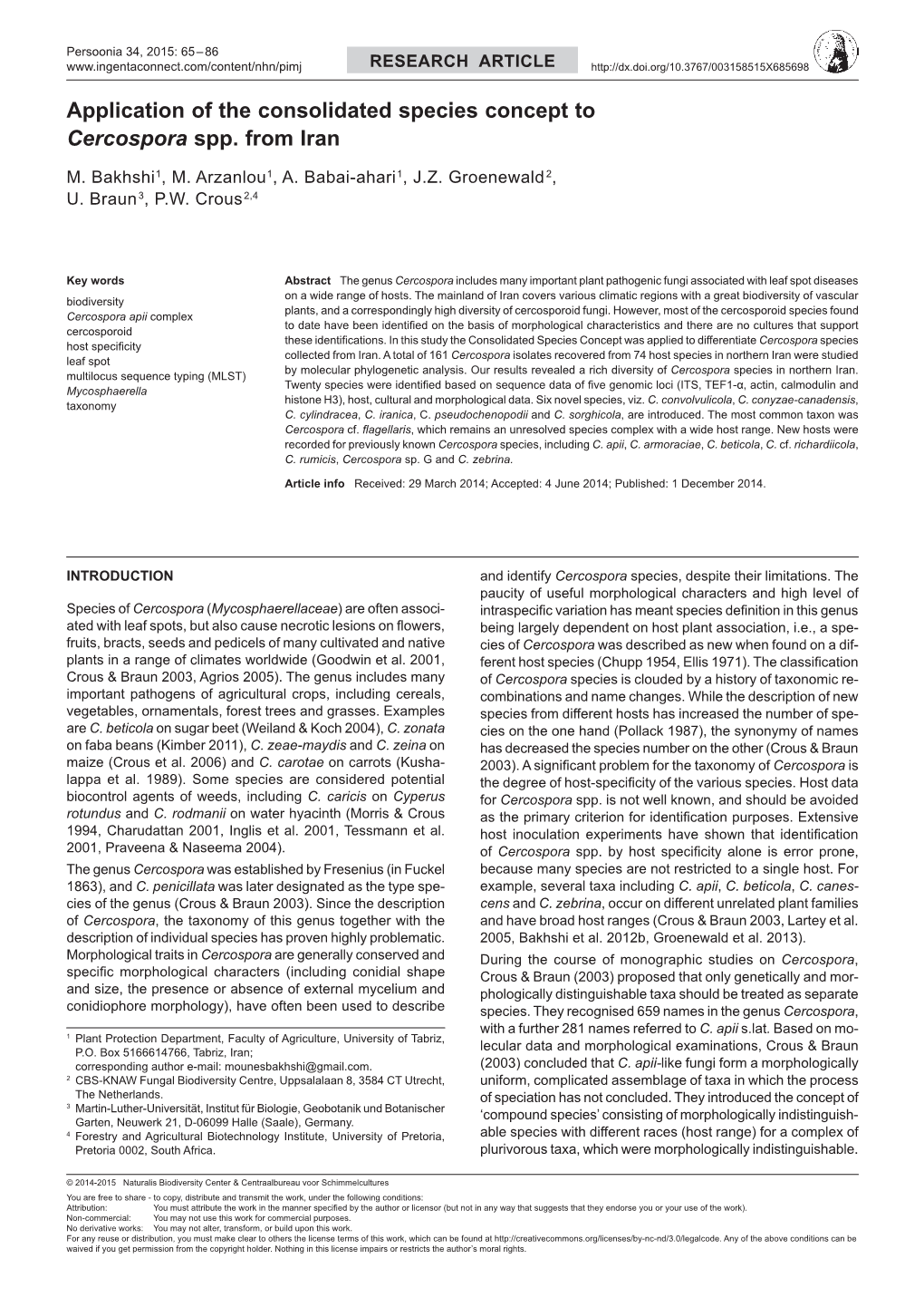 Application of the Consolidated Species Concept to Cercospora Spp