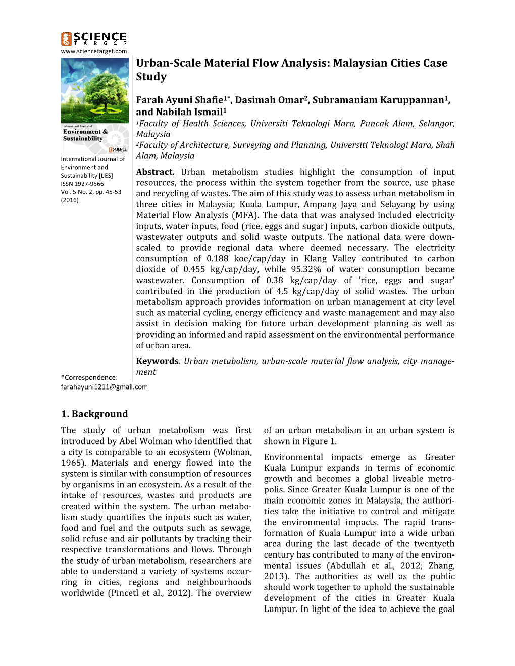 Urban-Scale Material Flow Analysis: Malaysian Cities Case Study