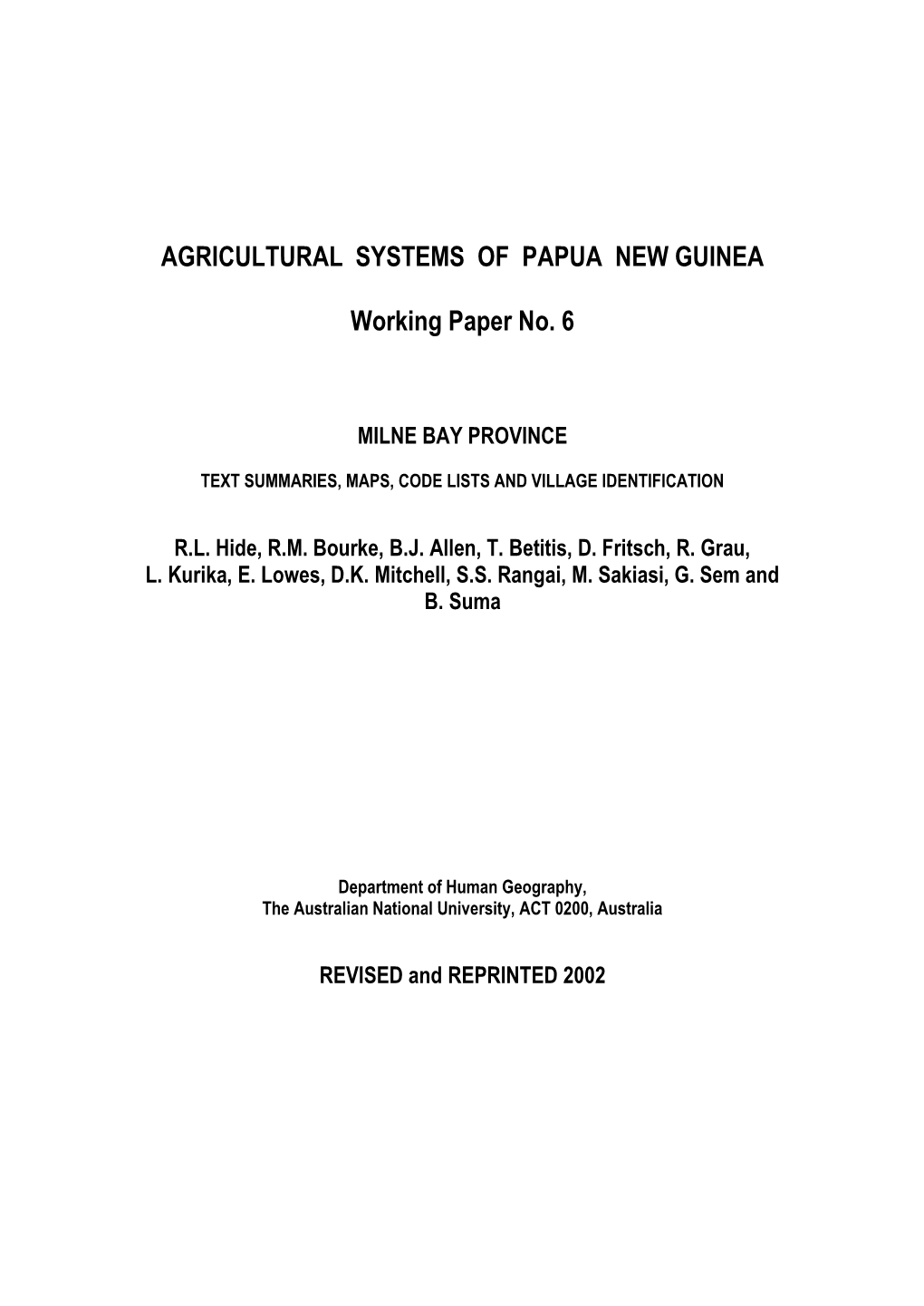 Agricultural Systems of Papua New Guinea Working Paper No