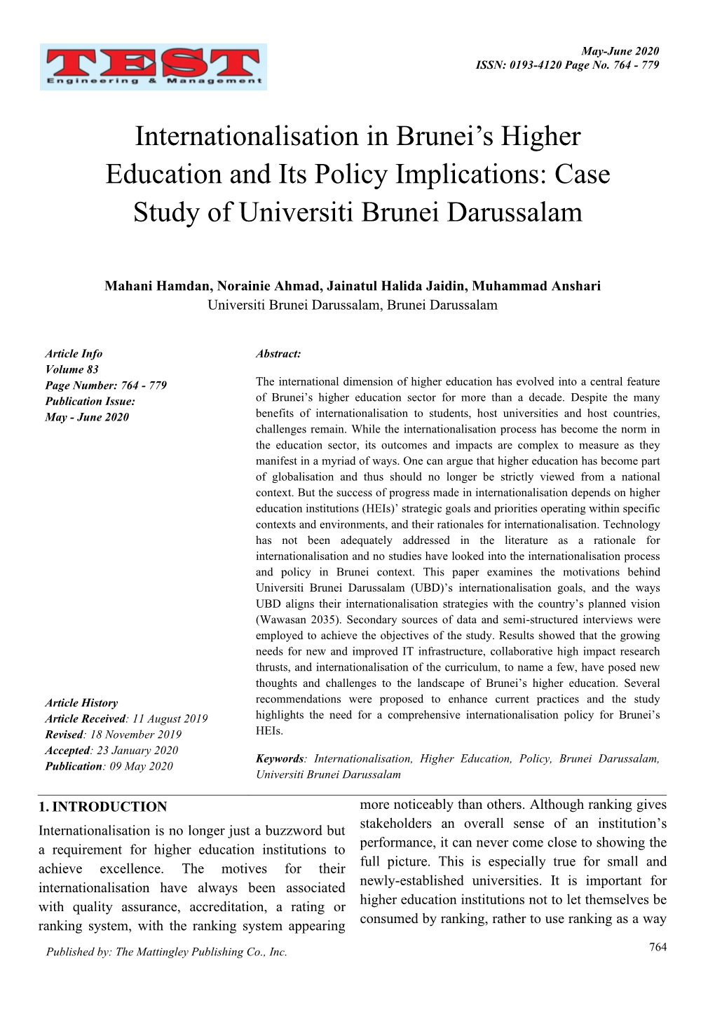 Internationalisation in Brunei Higher Education and Its Policy