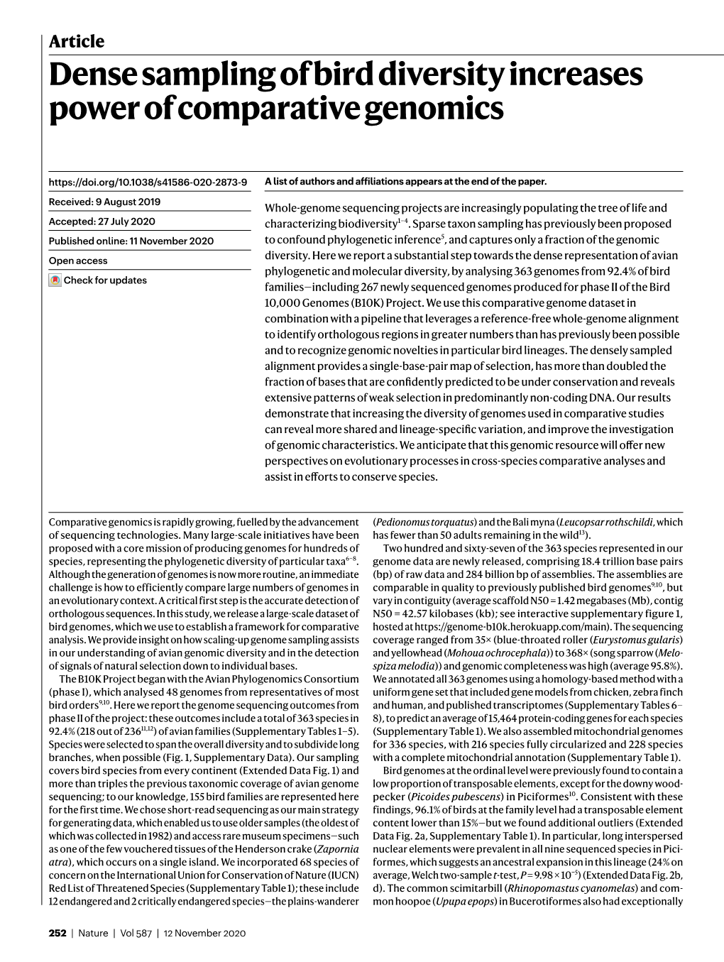 Dense Sampling of Bird Diversity Increases Power of Comparative Genomics