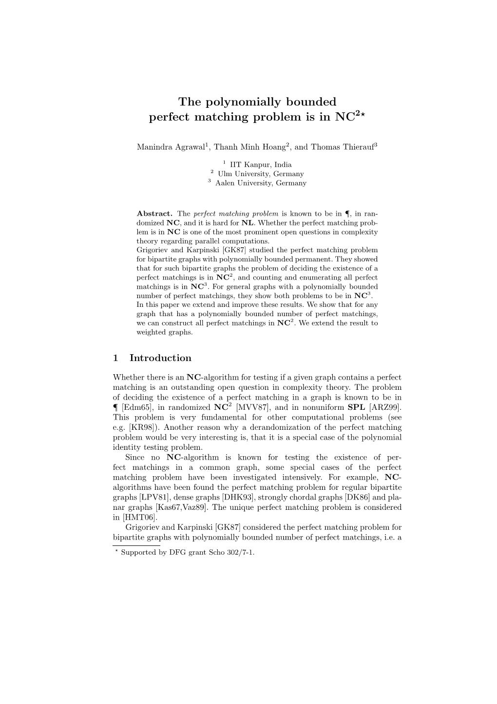 The Polynomially Bounded Perfect Matching Problem Is in NC2⋆