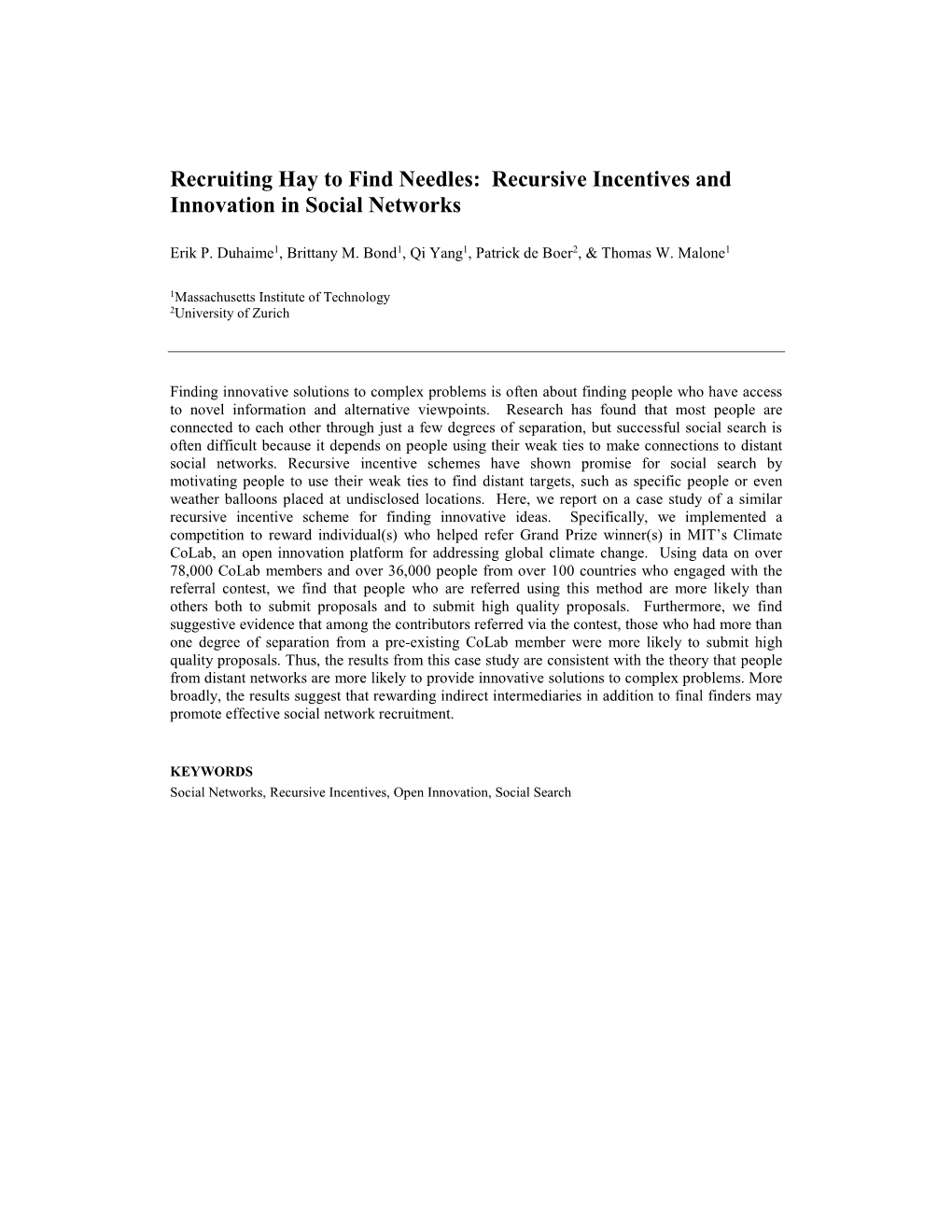 Recursive Incentives and Innovation in Social Networks