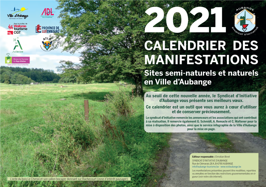 CALENDRIER DES MANIFESTATIONS Sites Semi-Naturels Et Naturels En Ville D’Aubange