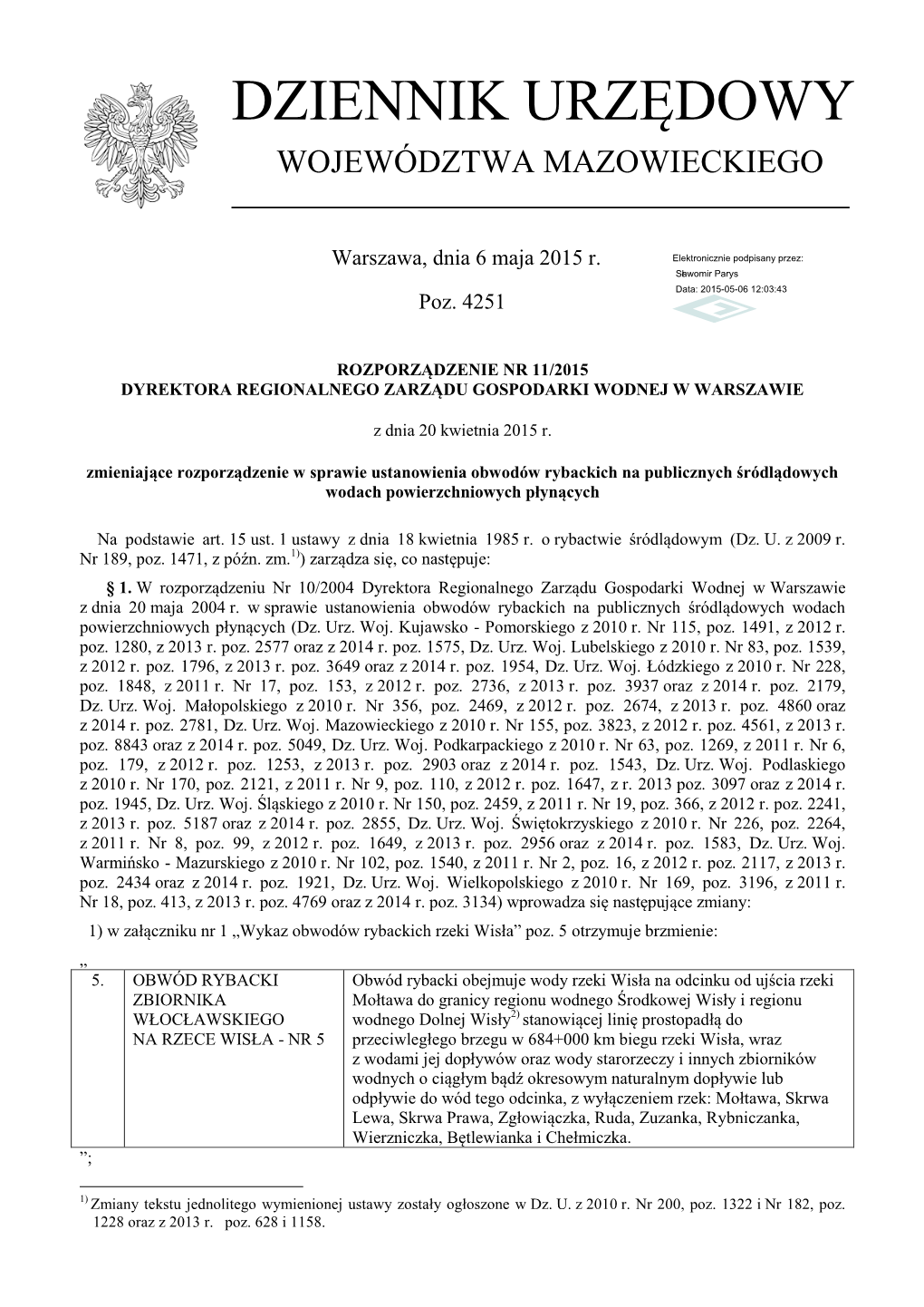 Rozporządzenie Nr 11/2015 Z Dnia 20 Kwietnia 2015 R