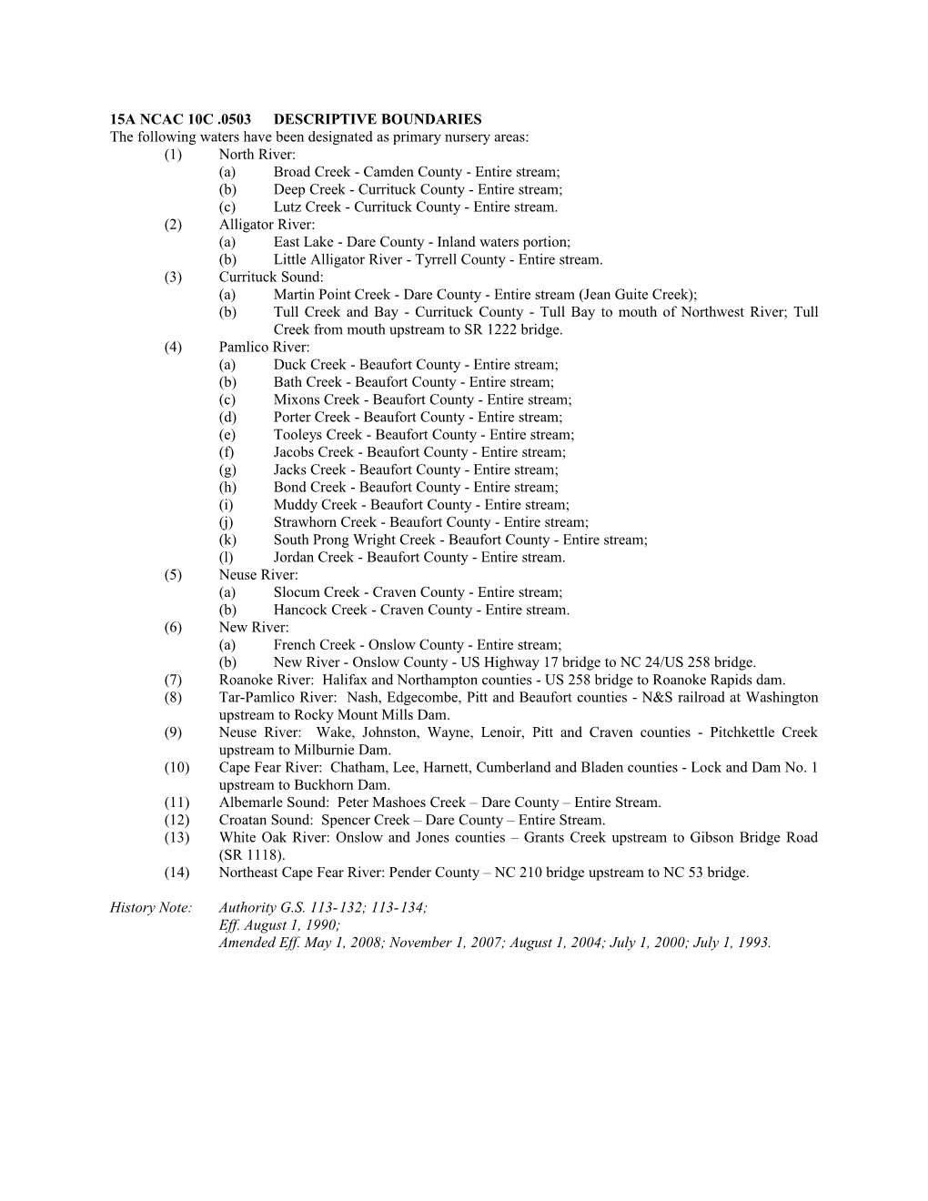 15A Ncac 10C .0503 Descriptive Boundaries