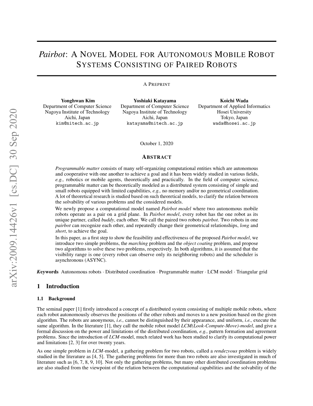 Pairbot: a Novel Model for Autonomous Mobile Robot Systems