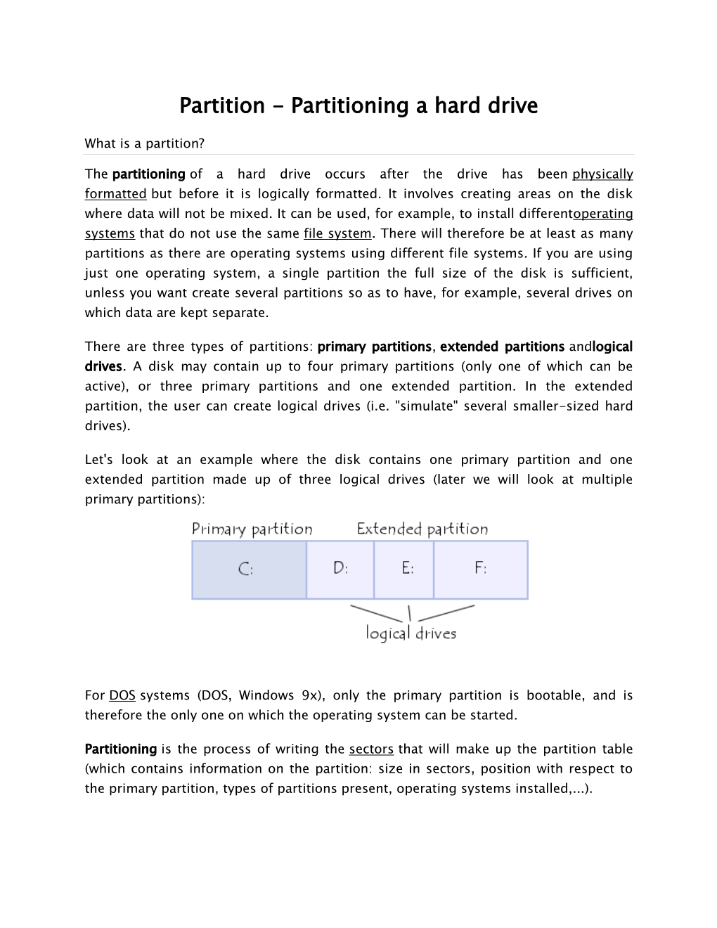 Partition - Partitioning a Hard Drive